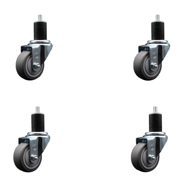 3'' Thermoplastic Rubber Wheel Swivel 1-3/4'' Expanding Stem Caster Set, 4PK